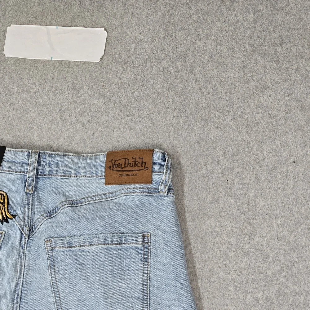 Von Dutch Women Shorts 5/27 Blue Denim Embroidered Grunge Y2K Baggy Skater NWT